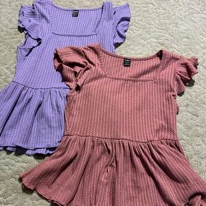 SHEIN Women's Ruffle Sleeve Blouses - Purple and Pink